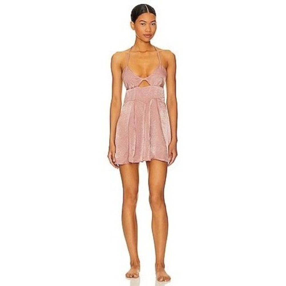 Intimately Free People Feminine Romantic Pink Satin Slip Mini Dress Large Cutout